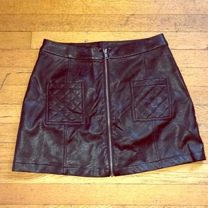 Black Leather Zip Up Skirt